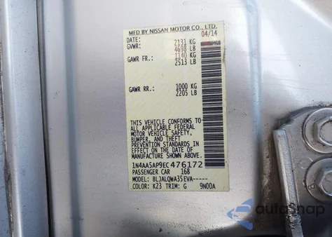 2014 Nissan Maxima 3.5 S from USA, damaged, VIN 1N4AA5AP9EC476172